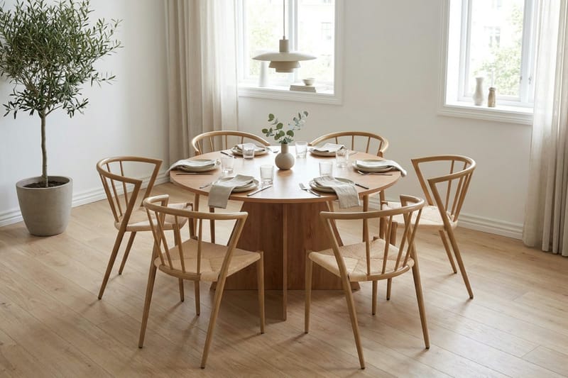 Vera Matgrupp runt 130 cm Ek med 6 Winston Matstolar - Ek - Möbler - Matplats - Matgrupp & matbord med stolar