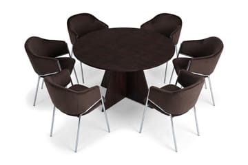 Vera Matgrupp runt 130 cm med 6 Filip Matstolar - Valnöt - Möbler - Matplats - Matgrupp & matbord med stolar