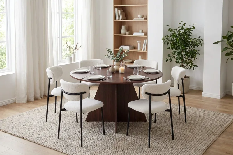 Vera Matgrupp runt 130 cm med 6 Lucy Matstolar - Valnöt - Möbler - Matplats - Matgrupp & matbord med stolar