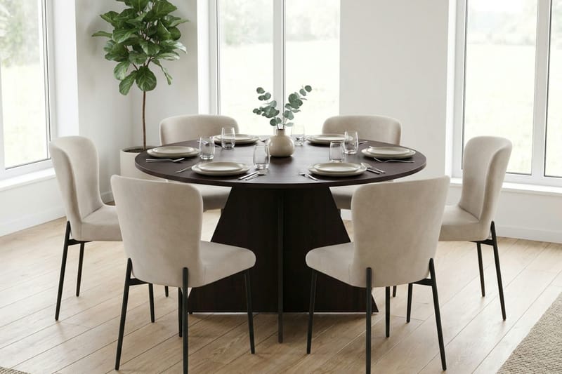 Vera Matgrupp runt 130 cm Rökt Ek med 6 Elsie Matstolar - Rökt ek/Beige - Möbler - Matplats - Matgrupp & matbord med stolar