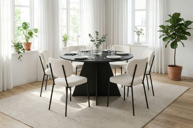 Vera Matgrupp runt 130 cm Svart med 6 Gemmiano Matstolar - Svart - Möbler - Matplats - Matgrupp & matbord med stolar