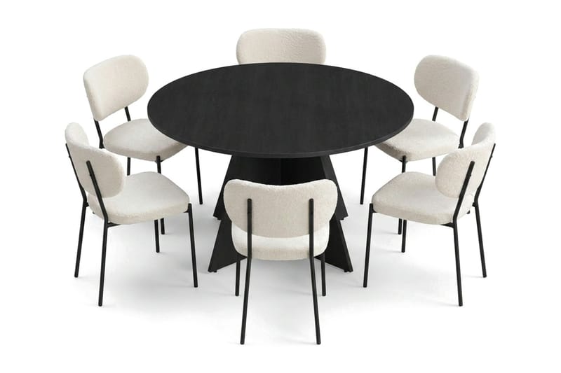 Vera Matgrupp runt 130 cm Svart med 6 Gemmiano Matstolar - Svart - Möbler - Matplats - Matgrupp & matbord med stolar