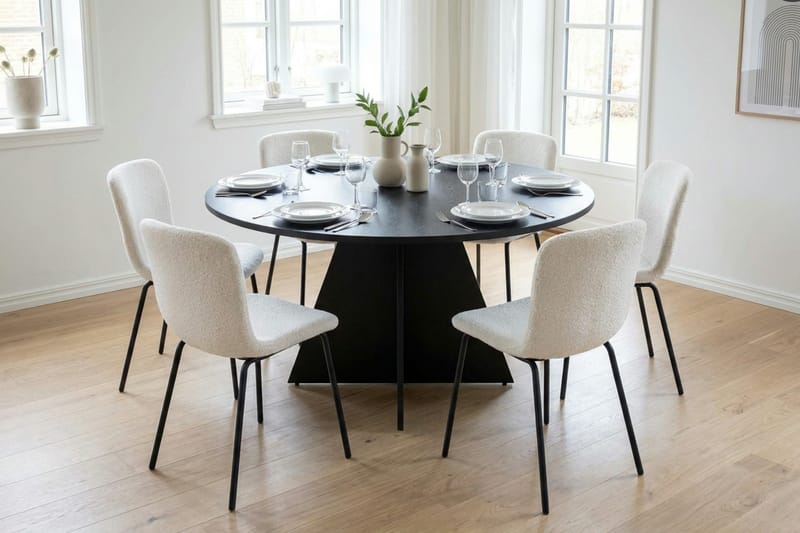 Vera Matgrupp runt 130 cm Svart med 6 Katy Matstolar - Svart - Möbler - Matplats - Matgrupp & matbord med stolar