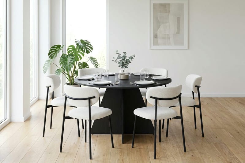 Vera Matgrupp runt 130 cm Svart med 6 Lucy Matstolar - Svart - Möbler - Matplats - Matgrupp & matbord med stolar