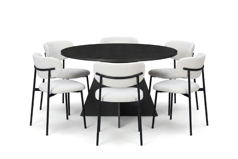 Vera Matgrupp runt 130 cm Svart med 6 Lucy Matstolar - Svart - Möbler - Matplats - Matgrupp & matbord med stolar