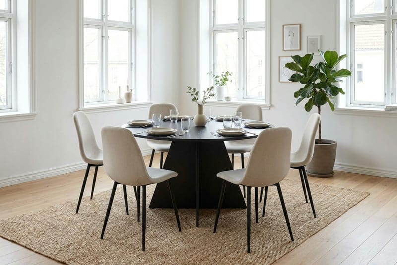 Vera Matgrupp runt 130 cm Svart med 6 Nibe Matstolar - Svart - Möbler - Matplats - Matgrupp & matbord med stolar