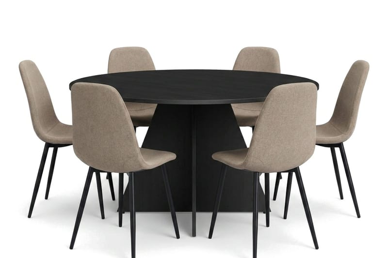 Vera Matgrupp runt 130 cm Svart med 6 Nibe Matstolar - Svart - Möbler - Matplats - Matgrupp & matbord med stolar