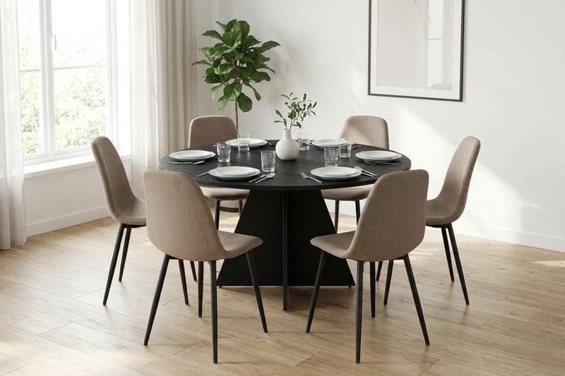 Vera Matgrupp runt 130 cm Svart med 6 Nibe Matstolar - Svart - Möbler - Matplats - Matgrupp & matbord med stolar