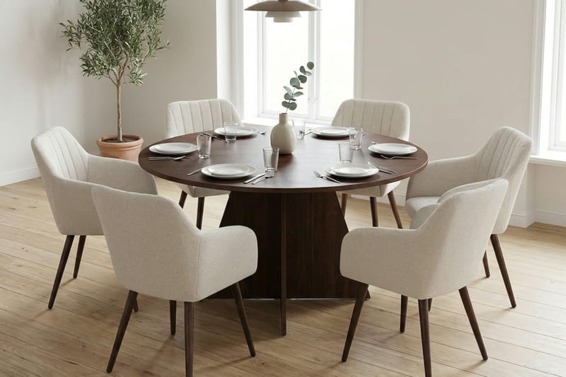 Vera Matgrupp runt 130 cm Valnöt med 6 Filippa Matstolar - Valnöt - Möbler - Matplats - Matgrupp & matbord med stolar