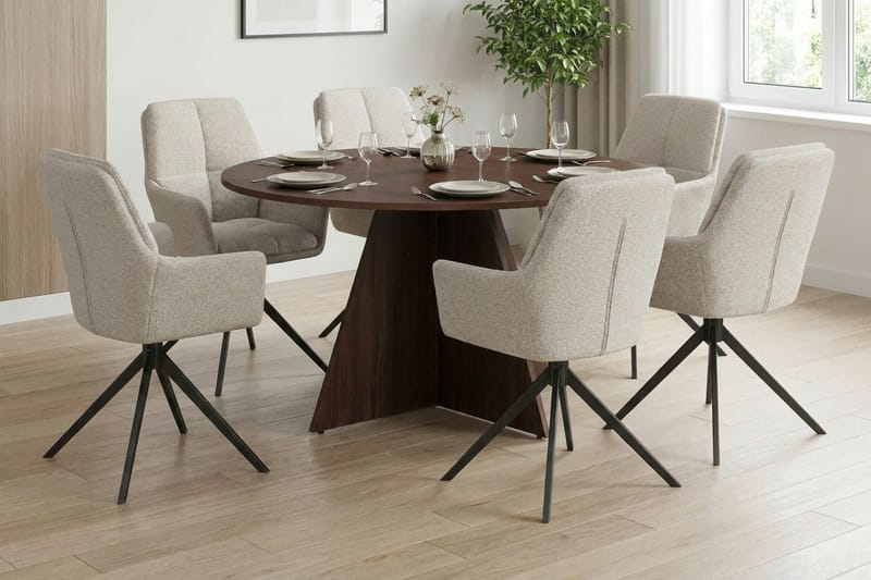 Vera Matgrupp runt 130 cm Valnöt med 6 Torsby Matstolar - Valnöt - Möbler - Matplats - Matgrupp & matbord med stolar