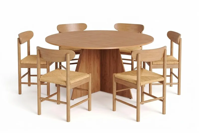 Vera Matgrupp runt 150 cm Ek med 6 Malte Matstolar - Möbler - Matplats - Matgrupp & matbord med stolar