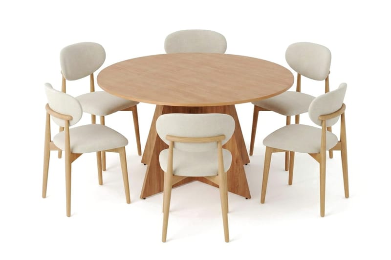Vera Matgrupp runt 150 cm Ek med 6 Molly Matstolar - Ek - Möbler - Matplats - Matgrupp & matbord med stolar