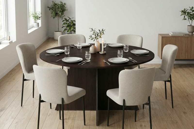 Vera Matgrupp runt 150 cm Rökt Ek med 6 Elsie Matstolar - Rökt ek/Beige - Möbler - Matplats - Matgrupp & matbord med stolar