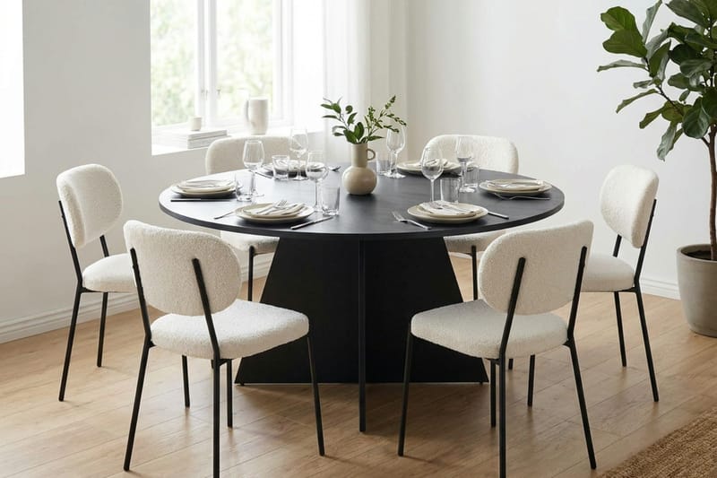Vera Matgrupp runt 150 cm Svart med 6 Gemmiano Matstolar - Svart - Möbler - Matplats - Matgrupp & matbord med stolar