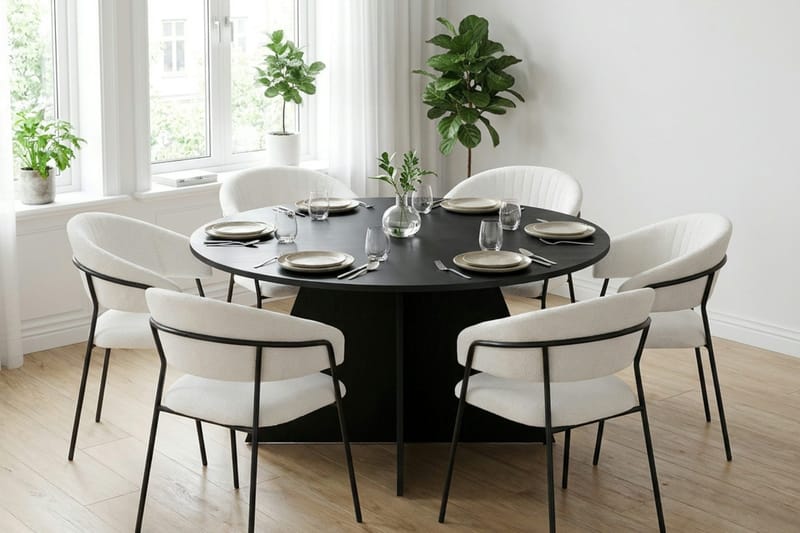 Vera Matgrupp runt 150 cm Svart med 6 Karol Matstolar - Svart - Möbler - Matplats - Matgrupp & matbord med stolar