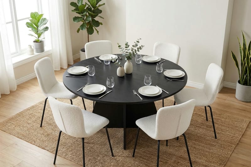 Vera Matgrupp runt 150 cm Svart med 6 Katy Matstolar - Svart - Möbler - Matplats - Matgrupp & matbord med stolar