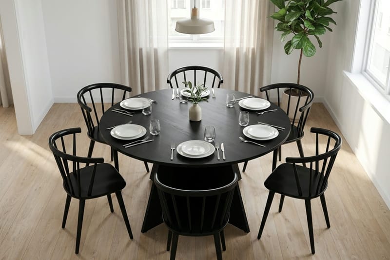 Vera Matgrupp runt 150 cm Svart med 6 Tyrö Matstolar - Svart - Möbler - Matplats - Matgrupp & matbord med stolar