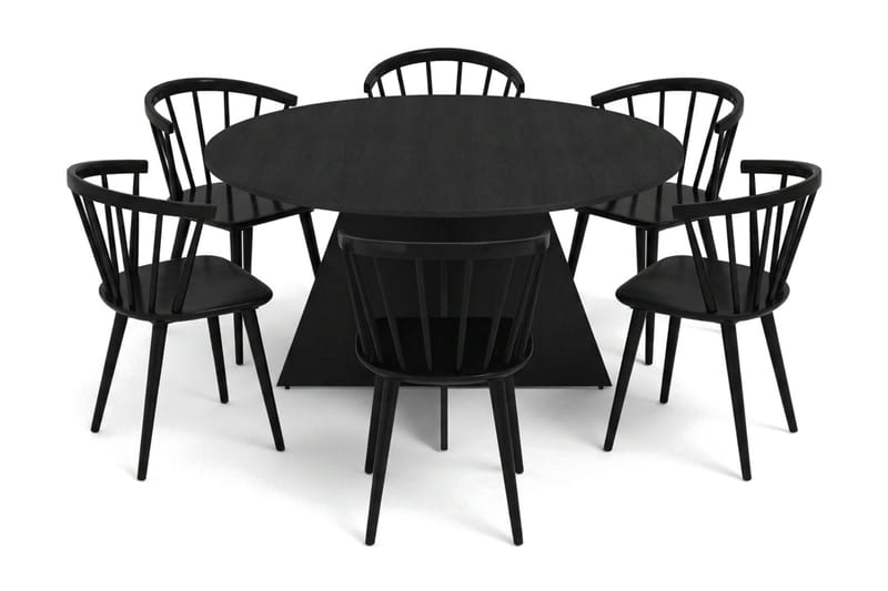 Vera Matgrupp runt 150 cm Svart med 6 Tyrö Matstolar - Svart - Möbler - Matplats - Matgrupp & matbord med stolar
