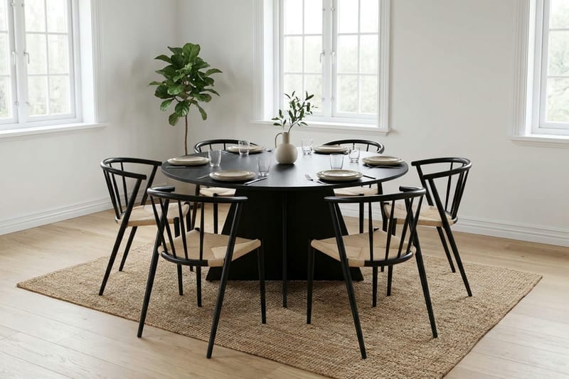 Vera Matgrupp runt 150 cm Svart med 6 Winston Matstolar - Svart - Möbler - Matplats - Matgrupp & matbord med stolar