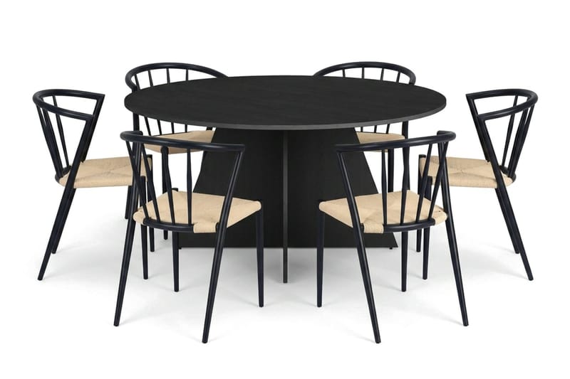 Vera Matgrupp runt 150 cm Svart med 6 Winston Matstolar - Svart - Möbler - Matplats - Matgrupp & matbord med stolar