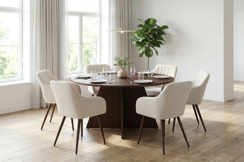 Vera Matgrupp runt 150 cm Valnöt med 6 Filippa Matstolar - Valnöt - Möbler - Matplats - Matgrupp & matbord med stolar