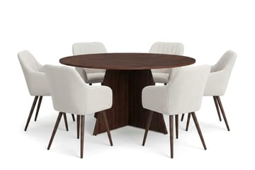 Vera Matgrupp runt 150 cm Valnöt med 6 Filippa Matstolar - Valnöt - Möbler - Matplats - Matgrupp & matbord med stolar