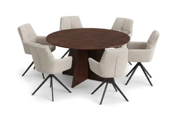 Vera Matgrupp runt 150 cm Valnöt med 6 Torsby Matstolar - Valnöt - Möbler - Matplats - Matgrupp & matbord med stolar