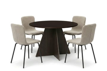 Vera Rund Matgrupp 110 cm – Matbord med 4 Katy Matstolar med Trä- och Rökt Ek-utseende - Mörkbrun - Möbler - Matplats - Matgrupp & matbord med stolar