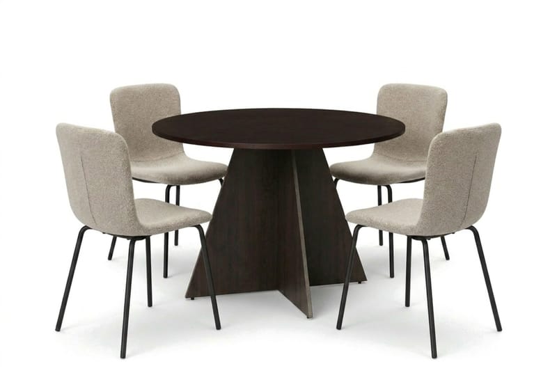 Vera Rund Matgrupp 110 cm – Matbord med 4 Katy Matstolar med Trä- och Rökt Ek-utseende - Mörkbrun - Möbler - Matplats - Matgrupp & matbord med stolar