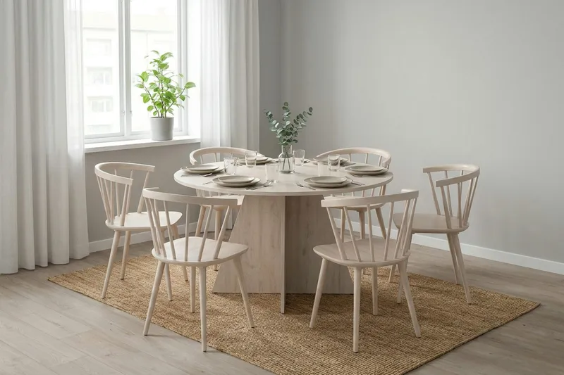 Vera Runt Matbord ø130 cm Fanér - Vitlaserad - Möbler - Matplats - Matbord & köksbord