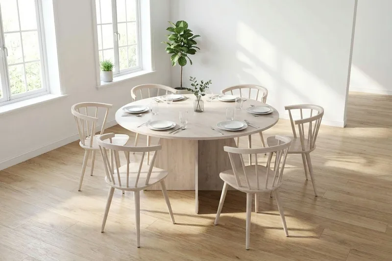 Vera Runt Matbord ø150 cm Fanér - Vitlaserad - Möbler - Matplats - Matbord & köksbord