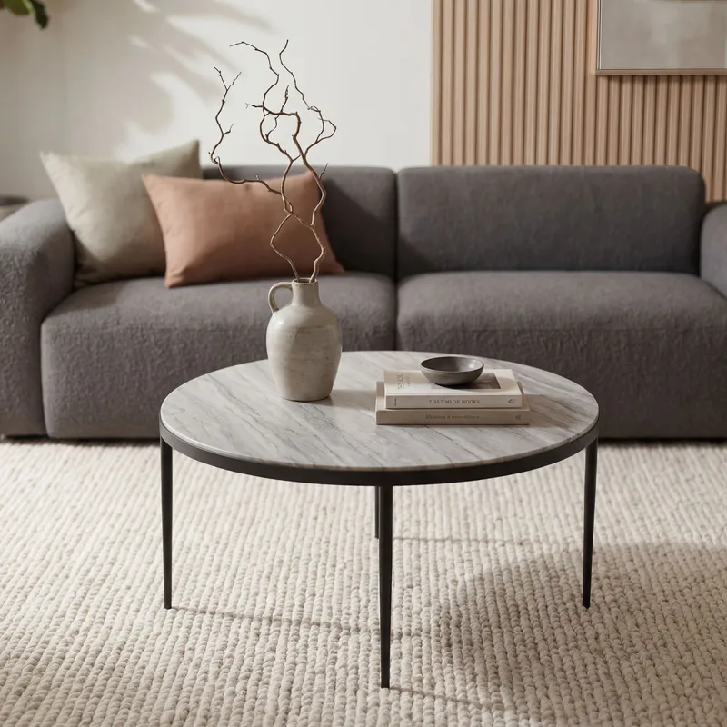 Verlen Runt soffbord 70 cm i metall med marmorskiva - vitgrå marmor svart - Möbler - Matplats - Matbord & köksbord