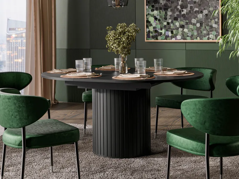 Veyricor Förlängningsbart Runt Matbord 120-160 cm i Målad MDF - Svart - Möbler - Matplats - Matbord & köksbord