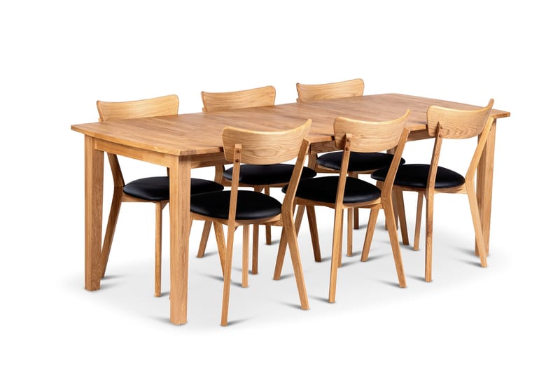 Visby Förlängningsbar Matgrupp 150-210 cm Ovalt med 6 Eksjö Stolar i massivt trä - Ljusbrun/Natur - Möbler - Matplats - Matgrupp & matbord med stolar