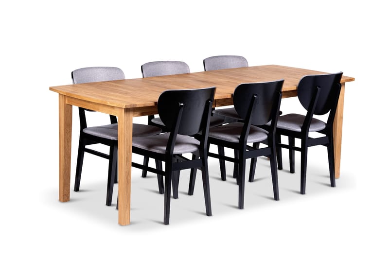 Visby Förlängningsbar Matgrupp 160-210 cm Ovalt med 6 Borgholm Stolar i massivt trä - Natur/Svart - Möbler - Matplats - Matgrupp & matbord med stolar