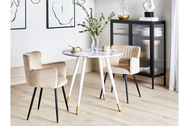 Wellon Litet Runt Matbord 80 cm med Marmor- och Metallutseende - Vit|Guld - Möbler - Matplats - Matbord & köksbord