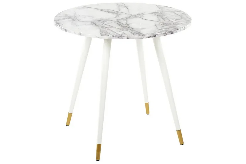 Wellon Litet Runt Matbord 80 cm med Marmor- och Metallutseende, Vit|Guld