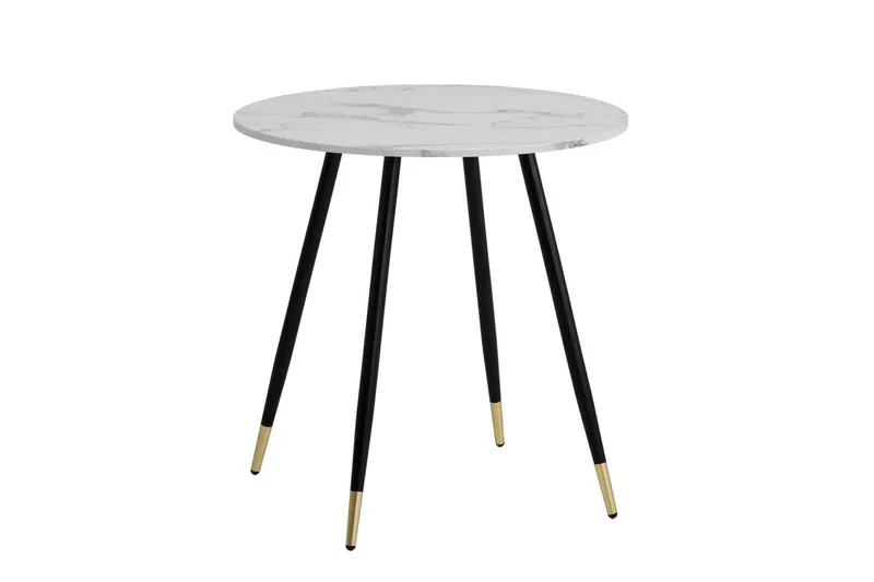 Wohnling Litet Runt Matbord 75 cm med Marmorutseende och Gyllene Ben, Vit