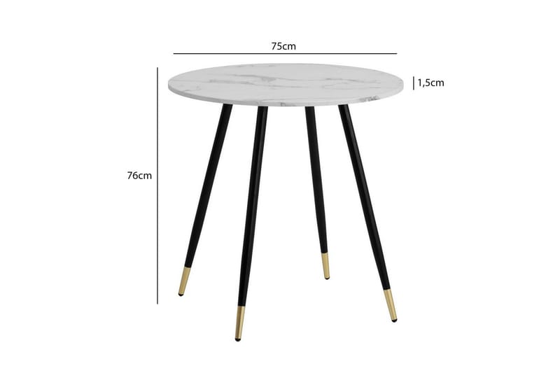 Wohnling Litet Runt Matbord 75 cm med Marmorutseende och Gyllene Ben - Vit - Möbler - Matplats - Matbord & köksbord