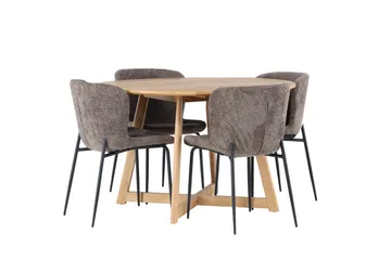 Yakidon Matgrupp 120 cm Rund med 4 Modesto stolar - Brun - Möbler - Matplats - Matgrupp & matbord med stolar