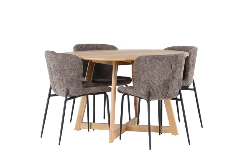 Yakidon Matgrupp 120 cm Rund med 4 Modesto stolar - Brun - Möbler - Matplats - Matgrupp & matbord med stolar