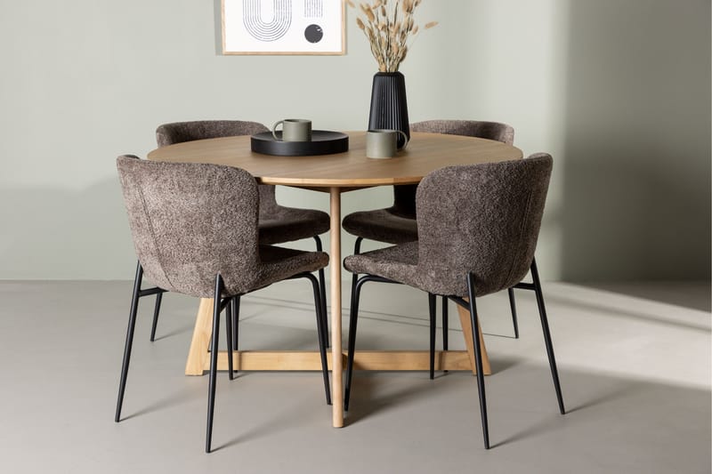 Yakidon Matgrupp 120 cm Rund med 4 Modesto stolar - Brun - Möbler - Matplats - Matgrupp & matbord med stolar