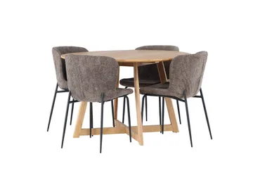 Yakidon Matgrupp 120 cm Rund med 4 Modesto stolar - Brun - Möbler - Matplats - Matgrupp & matbord med stolar
