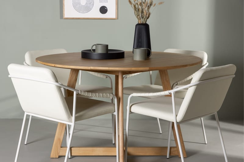 Yakidon Matgrupp 120 cm Rund med 4 Tvista stolar - Beige - Möbler - Matplats - Matgrupp & matbord med stolar