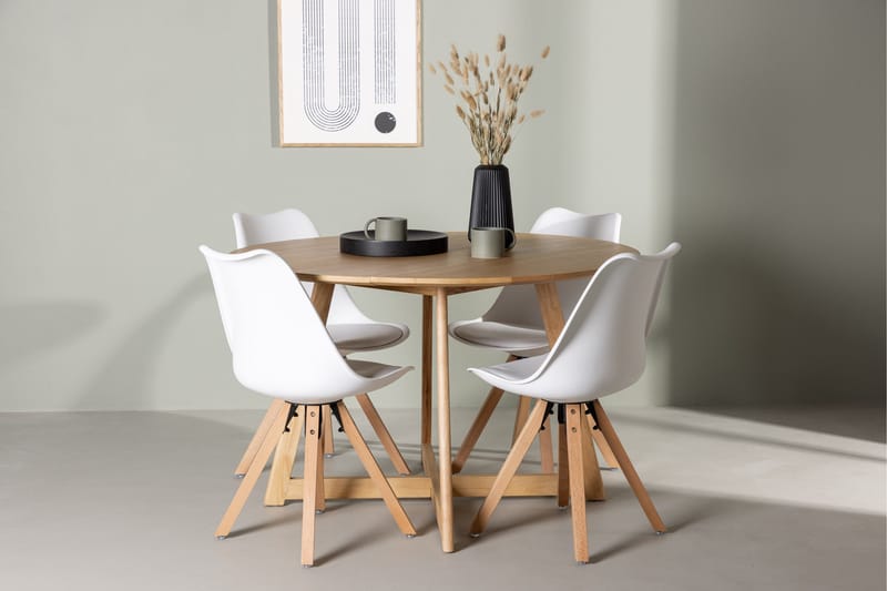 Yakidon Matgrupp  120 cm Rund med 4 Zeno stolar - Brun - Möbler - Matplats - Matgrupp & matbord med stolar