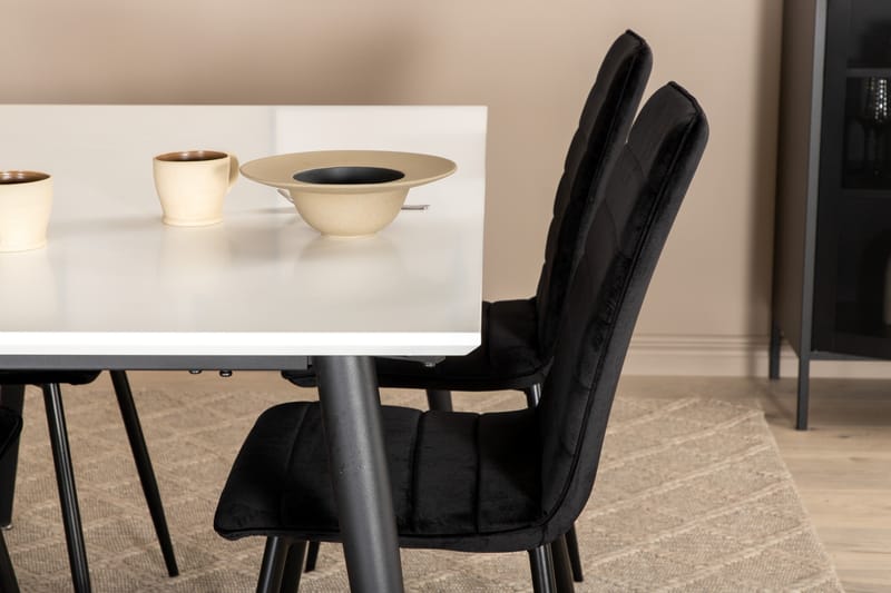 YMMIJ Förlängningsbart Bord 150 cm Vit/Svart + 4 WEI Stolar - Matgrupp & matbord med stolar