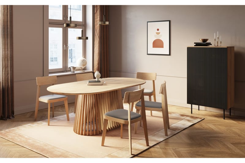 ZALE Matbord 200 cm Ovalt Natur med 6 st BANUT Matstol - Matgrupp & matbord med stolar