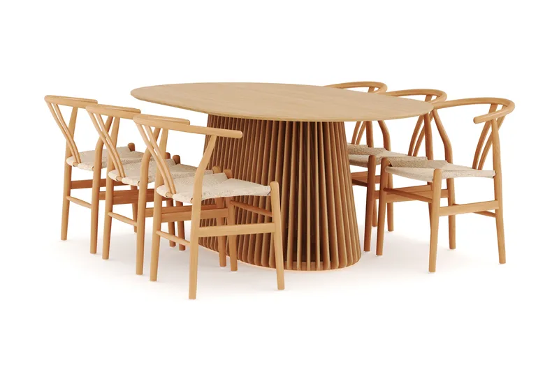 ZALE Matgrupp 200 cm Ovalt Ek med 6 Dastoori Matstol