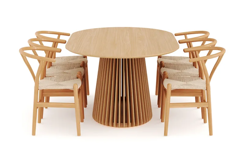 ZALE Matgrupp 200 cm Ovalt Ek med 6 Dastoori Matstol - Möbler - Matplats - Matgrupp & matbord med stolar