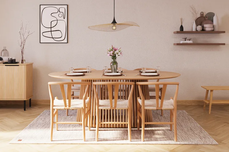 ZALE Matgrupp 200 cm Ovalt Ek med 6 Dastoori Matstol - Möbler - Matplats - Matgrupp & matbord med stolar